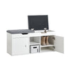 SoBuy FSR96-W Meuble Chaussure Banc à Chaussures avec Coussin Rembourré, 2 Portes, 3 Étagères Réglables – Rangement Chaussure