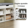 SoBuy FSR96-W Banc à Chaussures avec Coussin Rembourré, 2 Portes et 3 Étagères Réglables, Design Moderne, Compact – L100×P34×H47 cm, Charge 150 kg, Blanc