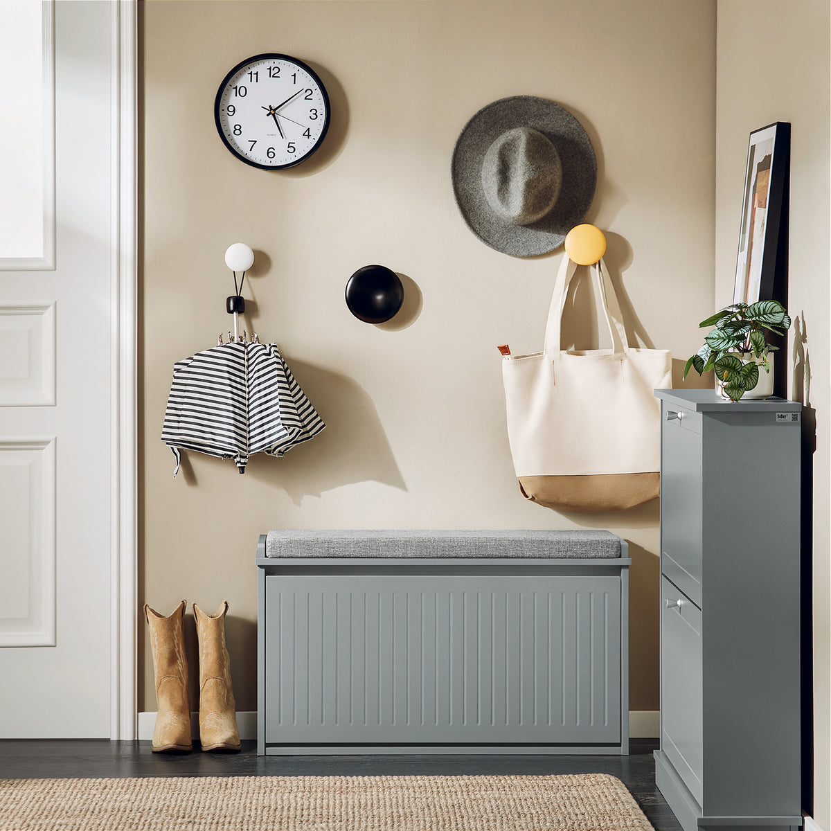 SoBuy FSR98-L-HG Banc à Chaussures avec Coussin Rembourré et 1 Abattant pour Entrée Couloir – 80x26x45 cm, Gris