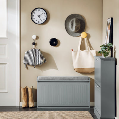 SoBuy FSR98-L-HG Banc à Chaussures avec Coussin Rembourré et 1 Abattant pour Entrée Couloir – 80x26x45 cm, Gris