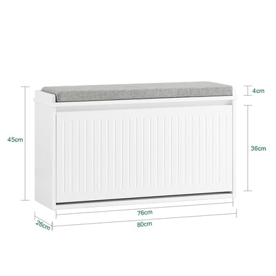 SoBuy FSR98-L-W Banc à Chaussures avec Coussin Rembourré et 1 Abattant pour Entrée Couloir – 80x26x45 cm, Blanc