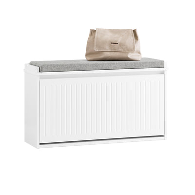 SoBuy FSR98-L-W Banc à Chaussures avec Coussin Rembourré et 1 Abattant pour Entrée Couloir – 80x26x45 cm, Blanc