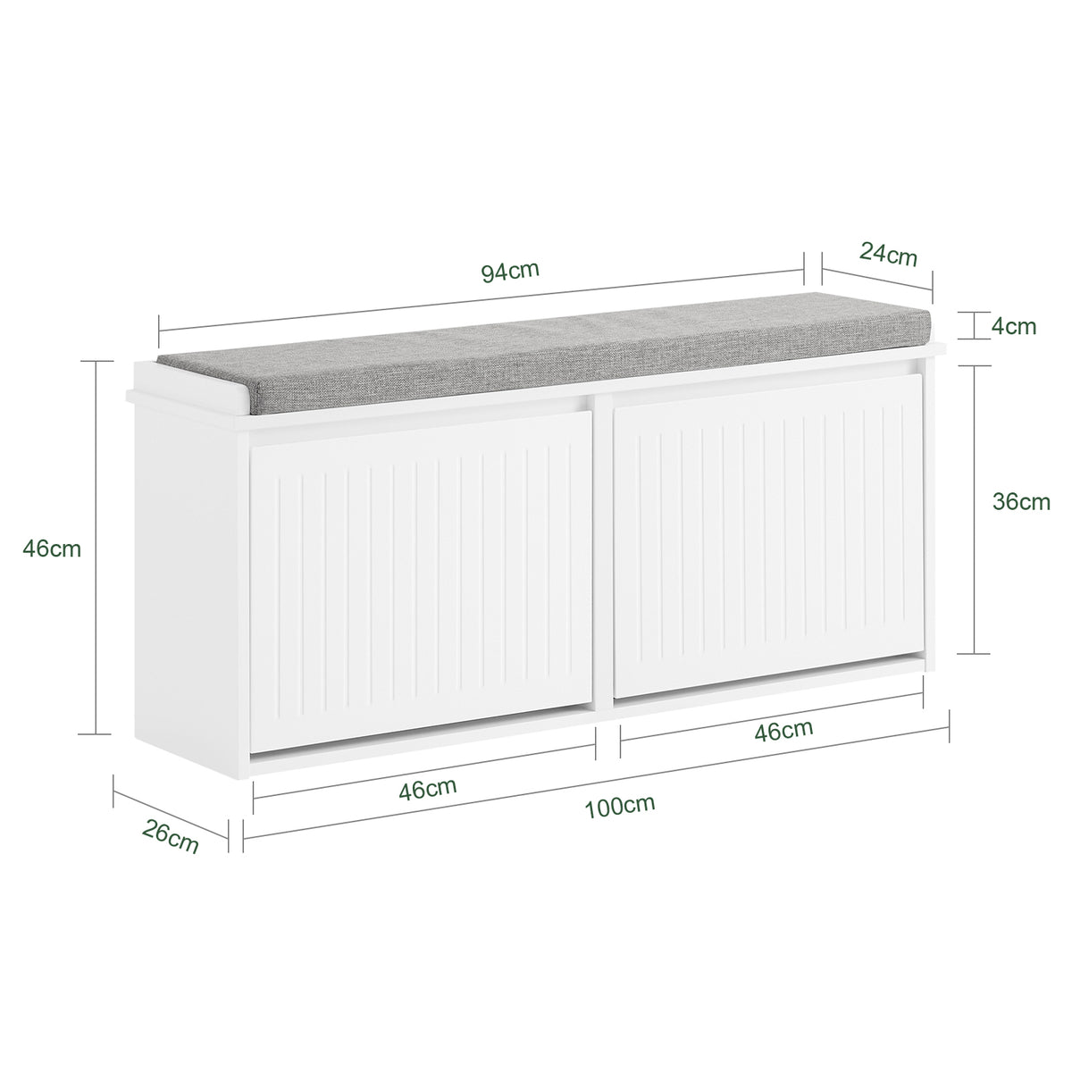 SoBuy FSR98-XL-W Banc à Chaussures avec Coussin Rembourré et 2 Abattants pour Entrée Couloir – 100x26x46 cm, Blanc