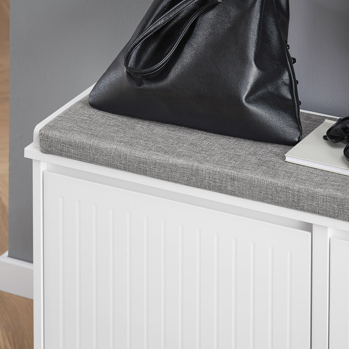 SoBuy FSR98-XL-W Banc à Chaussures avec Coussin Rembourré et 2 Abattants pour Entrée Couloir – 100x26x46 cm, Blanc