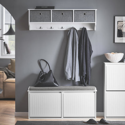 SoBuy FSR98-XL-W Banc à Chaussures avec Coussin Rembourré et 2 Abattants pour Entrée Couloir – 100x26x46 cm, Blanc