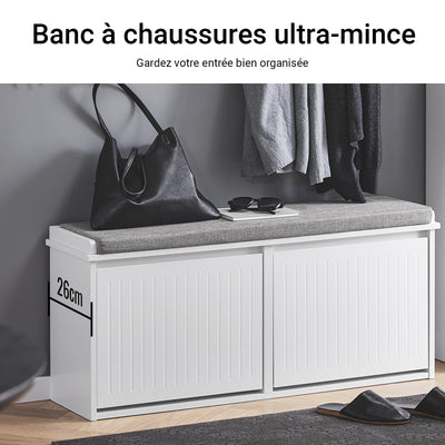SoBuy FSR98-XL-W Banc à Chaussures avec Coussin Rembourré et 2 Abattants pour Entrée Couloir – 100x26x46 cm, Blanc
