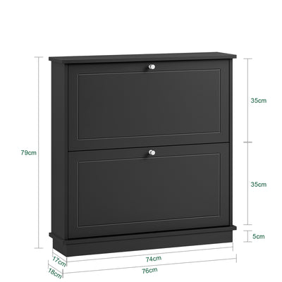 SoBuy FSR99-SCH Meuble à Chaussures Ultra-Slim 18cm, 2 Abattants, 8-10 Paires, Charge 30 kg – 76x18x78 cm, Noir
