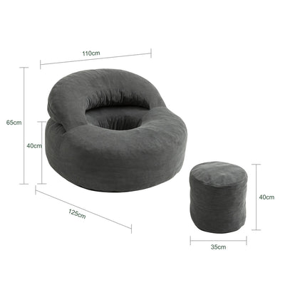 SoBuy FST100-DG Fauteuil de Salon en Velours Côtelé avec Repose-Pieds – Dossier Inclinable, Relax – 110×125×65 cm, Gris Foncé