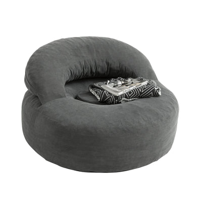 SoBuy FST100-DG Fauteuil de Salon en Velours Côtelé avec Repose-Pieds – Dossier Inclinable, Relax – 110×125×65 cm, Gris Foncé