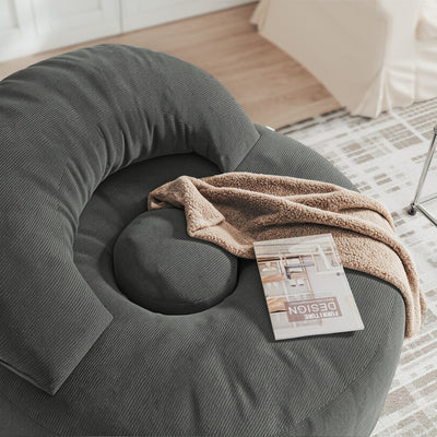 SoBuy FST100-DG Fauteuil de Salon en Velours Côtelé avec Repose-Pieds – Dossier Inclinable, Relax – 110×125×65 cm, Gris Foncé