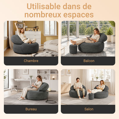 SoBuy FST100-DG Fauteuil de Salon en Velours Côtelé avec Repose-Pieds – Dossier Inclinable, Relax – 110×125×65 cm, Gris Foncé