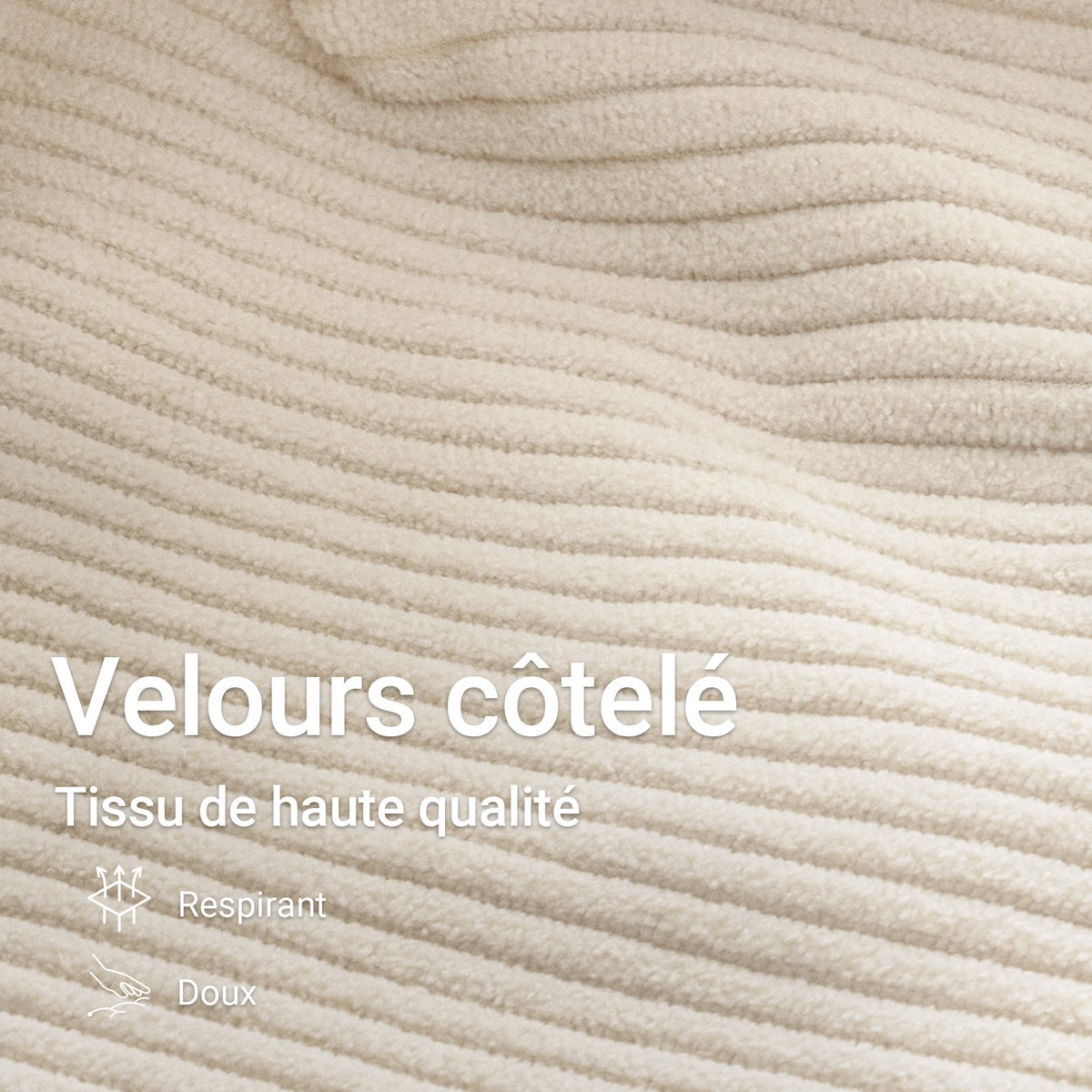 SoBuy FST100-MI Fauteuil Relax Scandinave avec Pouf et Dossier Inclinable – Velours Côtelé – 110×125×65 cm, Blanc Crème