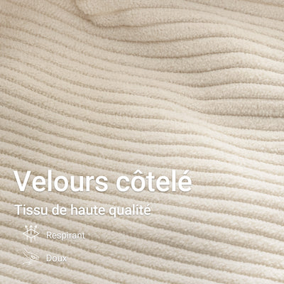 SoBuy FST100-MI Fauteuil Relax Scandinave avec Pouf et Dossier Inclinable – Velours Côtelé – 110×125×65 cm, Blanc Crème