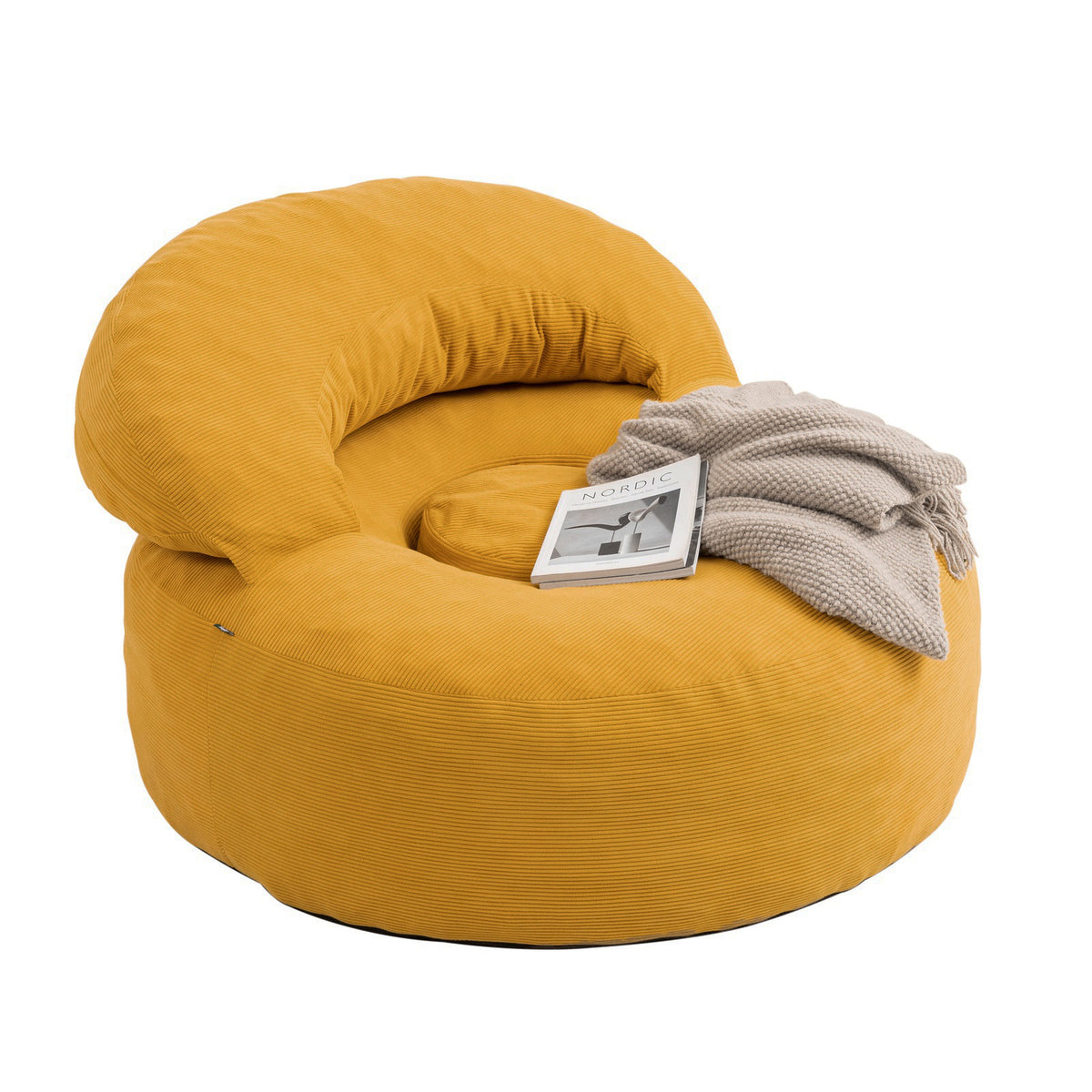 SoBuy FST100-Y Fauteuil Relax Scandinave en Velours Côtelé Jaune avec Pouf – Dossier Inclinable – 110×125×65 cm, Jaune