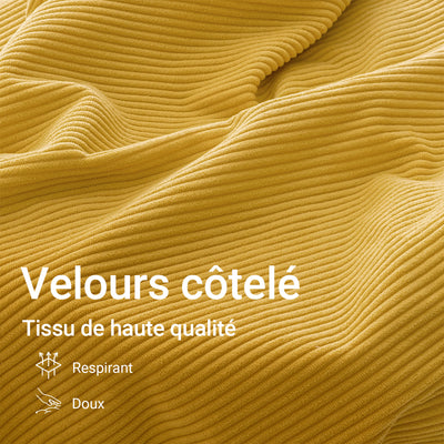 SoBuy FST100-Y Fauteuil Relax Scandinave en Velours Côtelé Jaune avec Pouf – Dossier Inclinable – 110×125×65 cm, Jaune