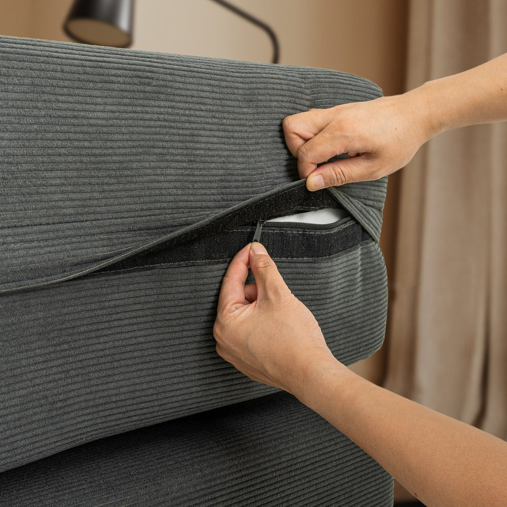 SoBuy FST101-DG Canapé-Lit Convertible 2 Places Gris Foncé – Design Organique en Velours Côtelé, 2 Coussins Inclus, Lit d'Appoint pour Petit Salon – 177×107×32 cm, Charge 227 kg
