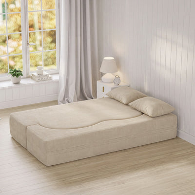 SoBuy FST101-MI Canapé-Lit Convertible Beige 2 Places – Lit d'Appoint Pliable, Velours Côtelé Confortable, 2 Coussins Inclus – 177×107×32 cm, Charge 227 kg