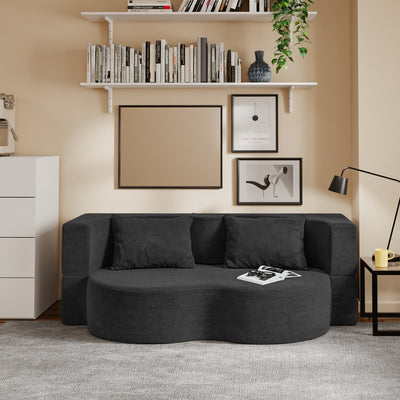 SoBuy FST101-SCH Canapé-Lit Convertible 2 Places Noir – Lit d'Appoint Dépliable pour Petits Espaces, Velours Côtelé Entièrement Déhoussable – 177×107×32 cm, Charge 227 kg