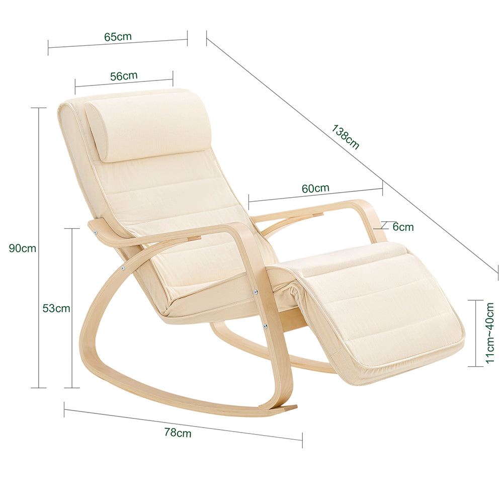SoBuy FST16-W Fauteuil a Bascule, Relax Rocking Chair, Chaise a Bascule avec Repose-Pieds et Appui-tête réglables, Beige
