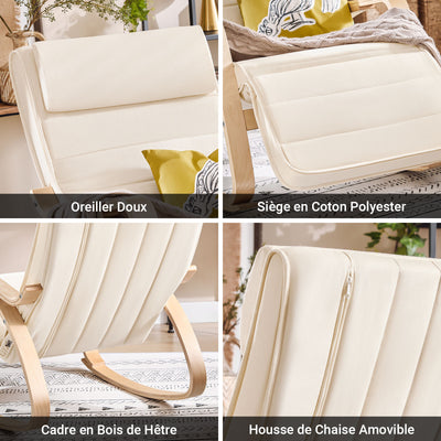 SoBuy FST16-W Fauteuil a Bascule, Relax Rocking Chair, Chaise a Bascule avec Repose-Pieds et Appui-tête réglables, Beige
