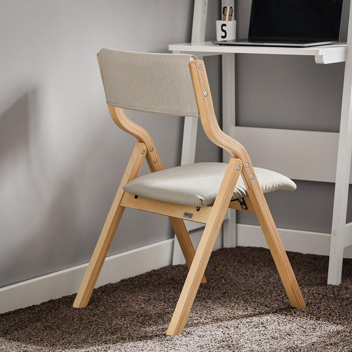 SoBuy FST40-HG Chaise Pliante Confortable en Bois – Housse Amovible Lavable – Naturel