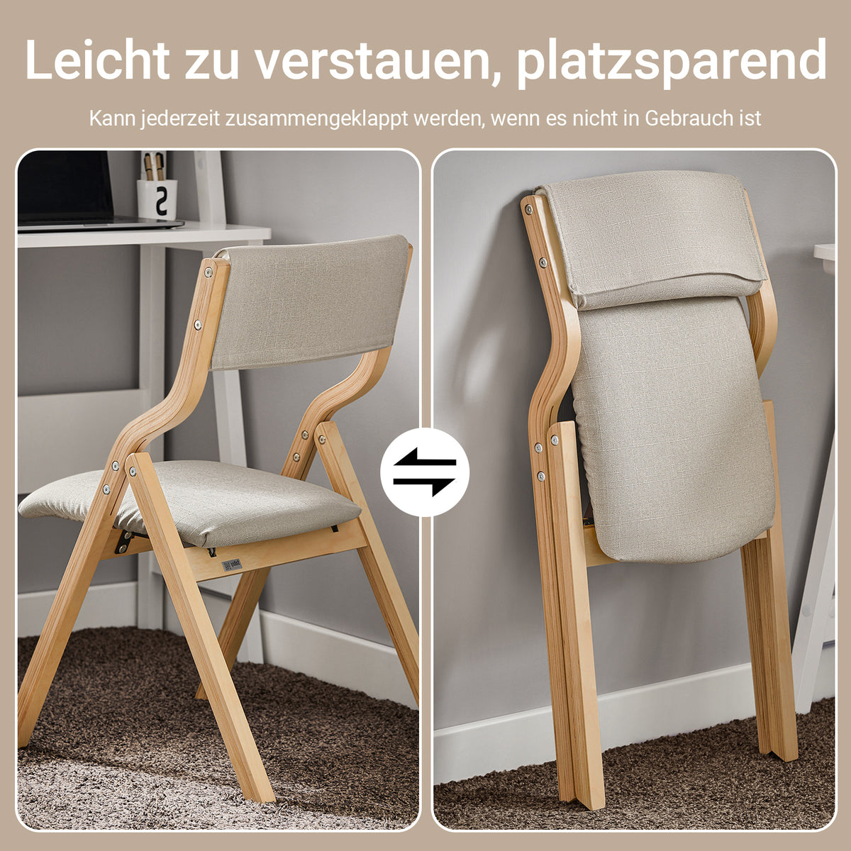 SoBuy FST40-HG Chaise Pliante Confortable en Bois – Housse Amovible Lavable – Naturel