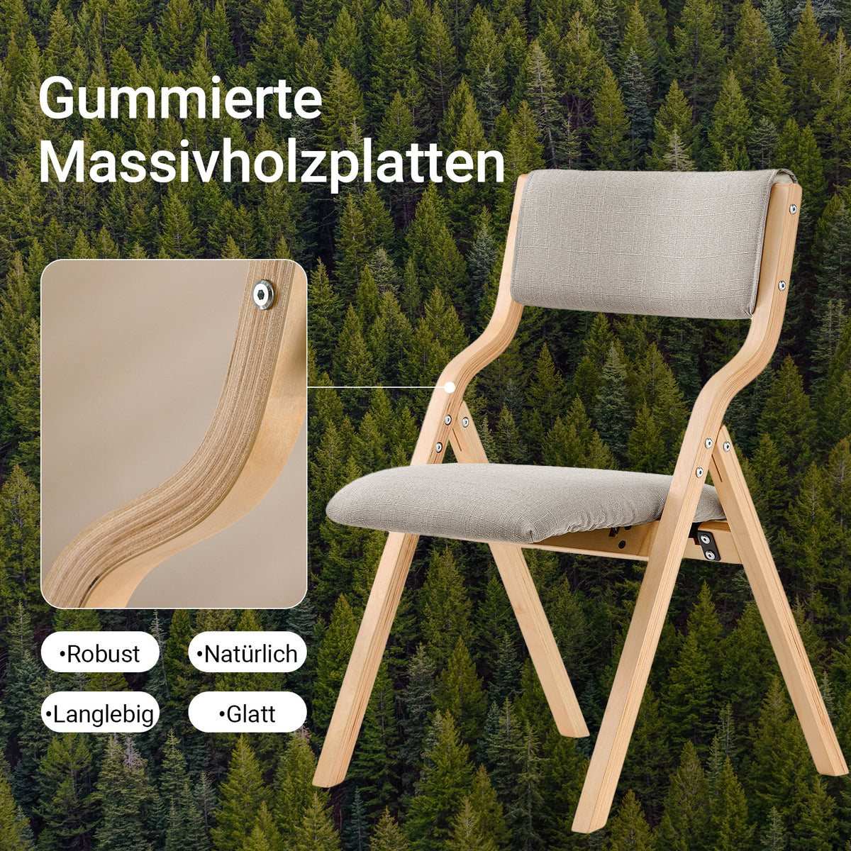 SoBuy FST40-HG Chaise Pliante Confortable en Bois – Housse Amovible Lavable – Naturel