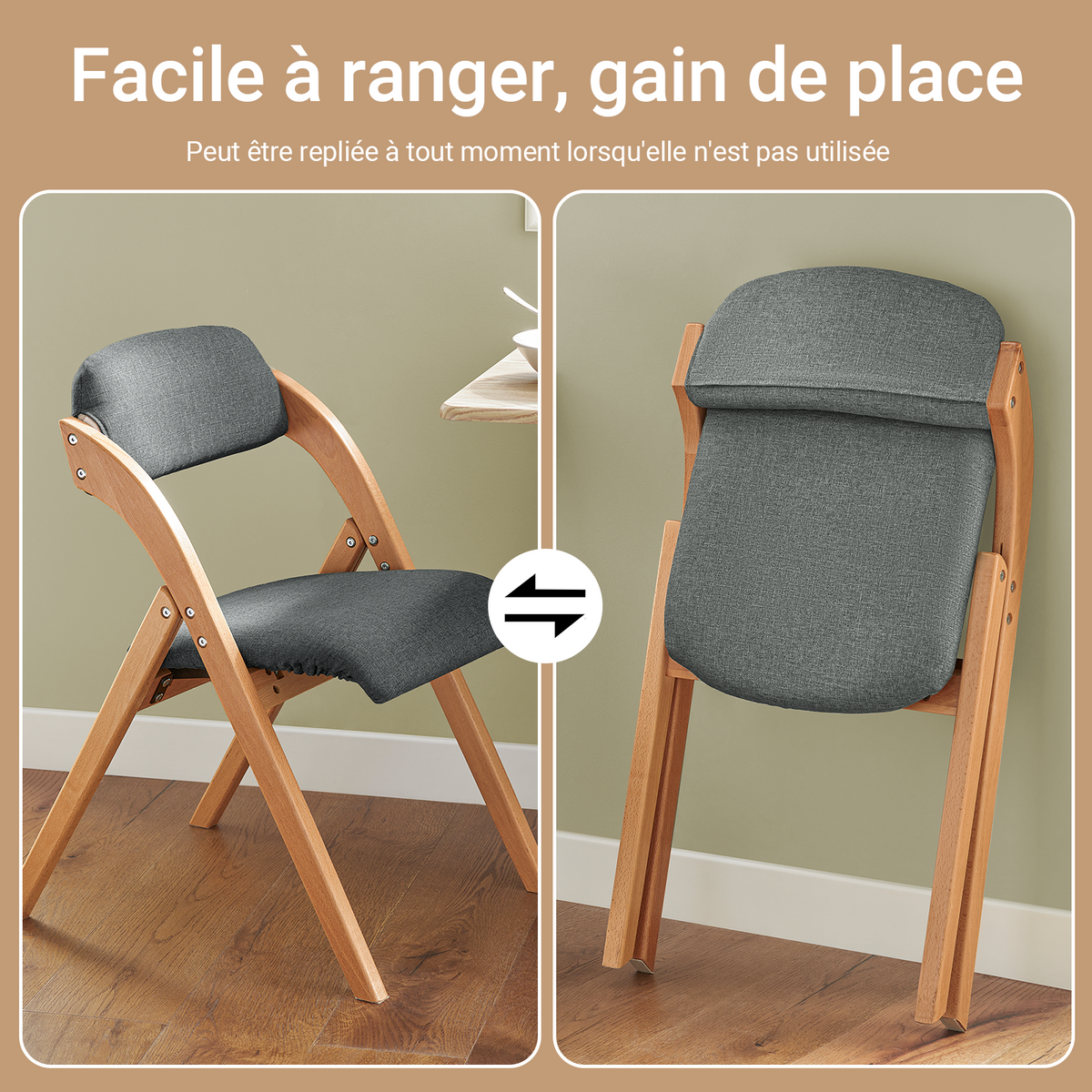 SoBuy FST92-SGx2 Lot de 2 Chaises Pliantes Rembourrées en Bois – Gris Foncé
