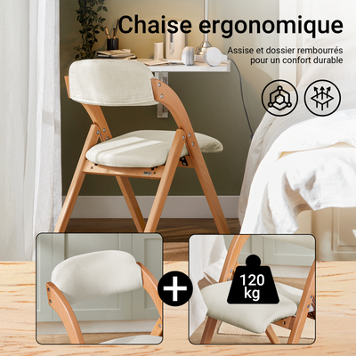 SoBuy FST92-Wx2 Lot de 2 Chaises Pliantes en Bois Massif avec Housse Lavable – Crème