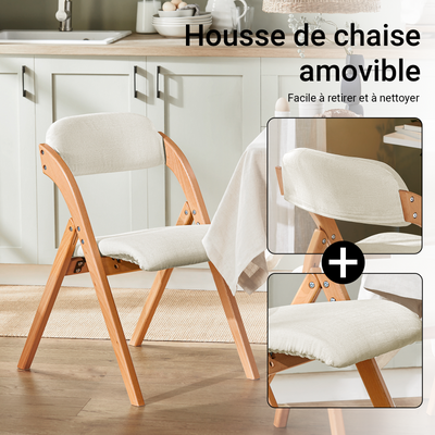 SoBuy FST92-Wx2 Lot de 2 Chaises Pliantes en Bois Massif avec Housse Lavable – Crème