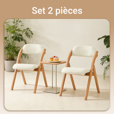 SoBuy FST92-Wx2 Lot de 2 Chaises Pliantes en Bois Massif avec Housse Lavable – Crème