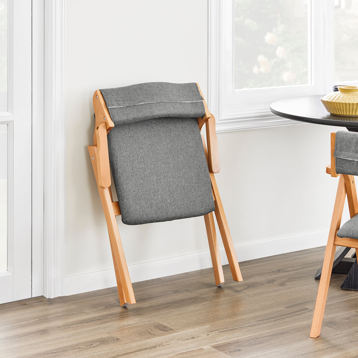 SoBuy FST98-HGx2 Lot de 2 Chaises Pliantes en Bois de Hêtre avec Coussin Déhoussable, Charge 150 kg – Chaises Salle à Manger, Cuisine et Salon, Gris