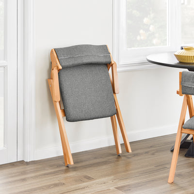SoBuy FST98-HGx2 Lot de 2 Chaises Pliantes en Bois de Hêtre avec Coussin Déhoussable, Charge 150 kg – Chaises Salle à Manger, Cuisine et Salon, Gris