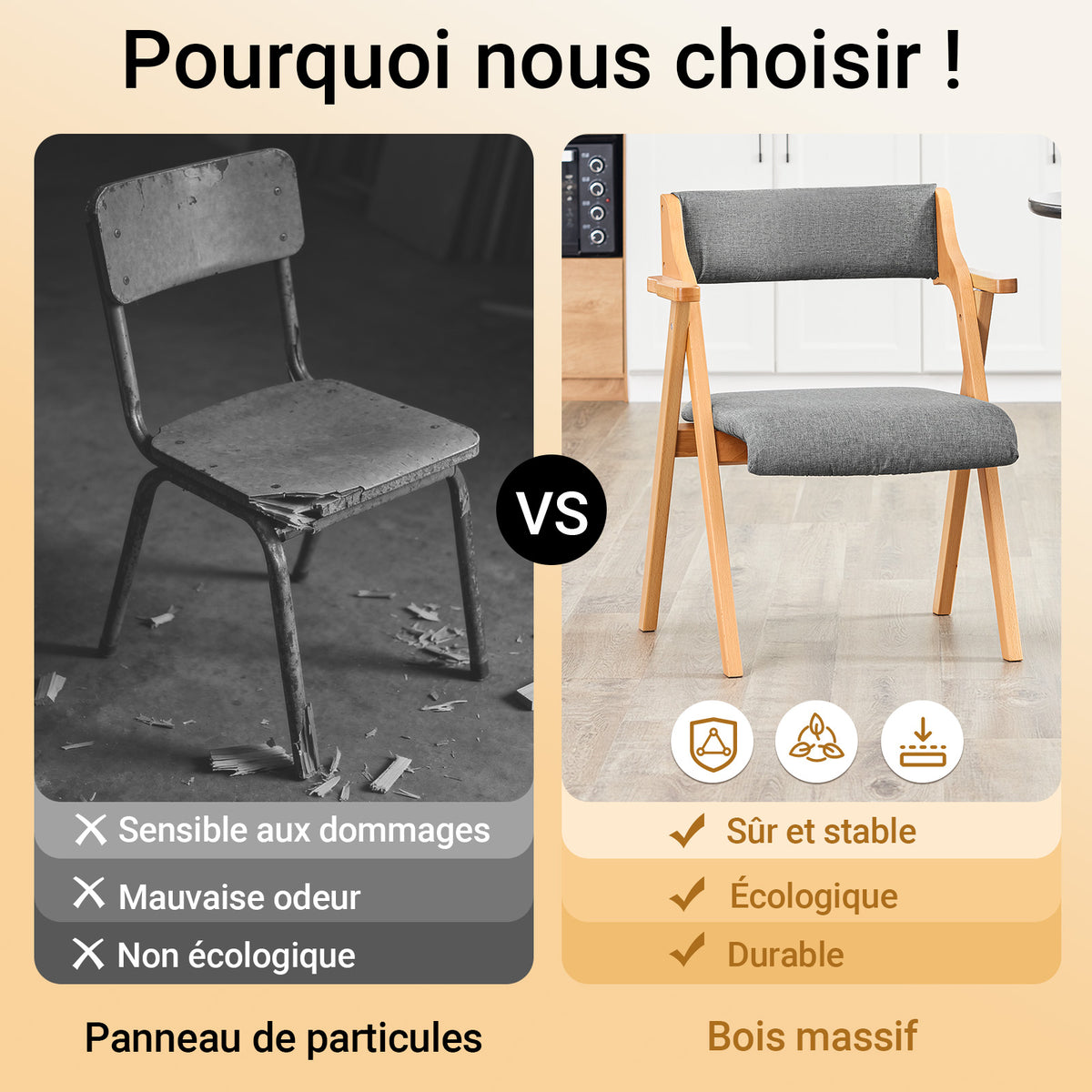 SoBuy FST98-HGx2 Lot de 2 Chaises Pliantes en Bois de Hêtre avec Coussin Déhoussable, Charge 150 kg – Chaises Salle à Manger, Cuisine et Salon, Gris