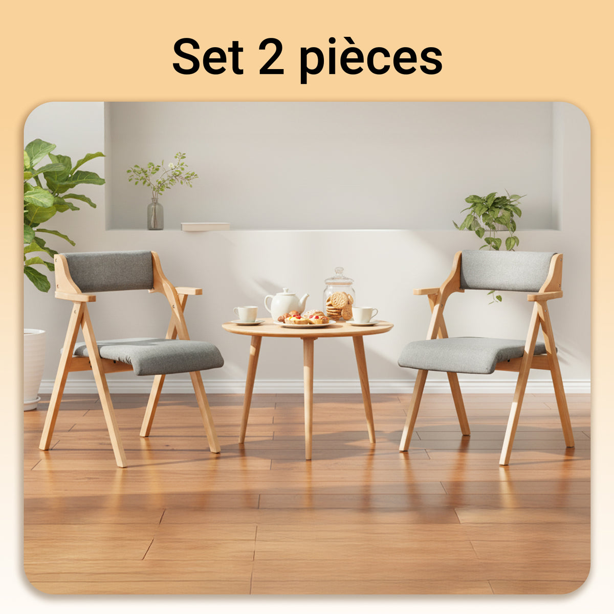 SoBuy FST98-HGx2 Lot de 2 Chaises Pliantes en Bois de Hêtre avec Coussin Déhoussable, Charge 150 kg – Chaises Salle à Manger, Cuisine et Salon, Gris