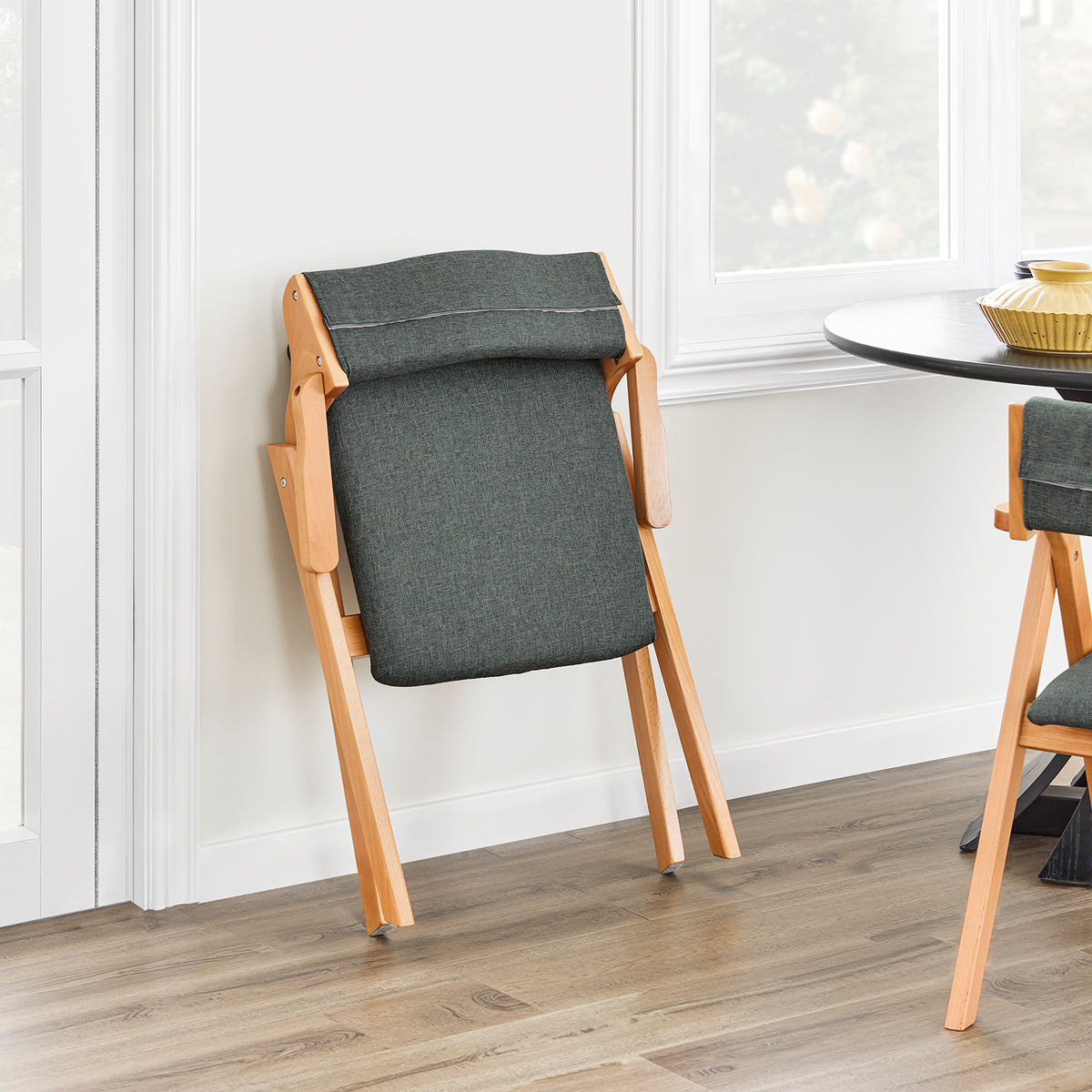 SoBuy FST98-SGx2 Lot de 2 Chaises Pliantes en Bois de Hêtre avec Coussin Déhoussable, Charge 150 kg – Chaises Salle à Manger, Cuisine et Salon, Gris Foncé