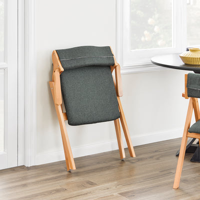SoBuy FST98-SGx2 Lot de 2 Chaises Pliantes en Bois de Hêtre avec Coussin Déhoussable, Charge 150 kg – Chaises Salle à Manger, Cuisine et Salon, Gris Foncé