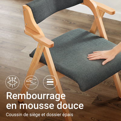 SoBuy FST98-SGx2 Lot de 2 Chaises Pliantes en Bois de Hêtre avec Coussin Déhoussable, Charge 150 kg – Chaises Salle à Manger, Cuisine et Salon, Gris Foncé