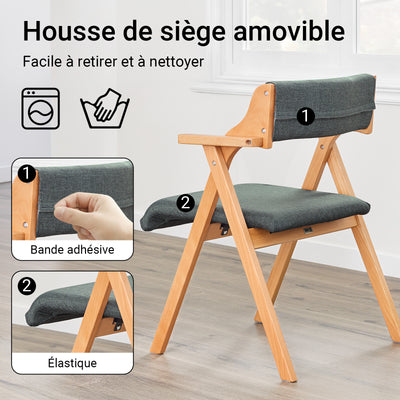 SoBuy FST98-SGx2 Lot de 2 Chaises Pliantes en Bois de Hêtre avec Coussin Déhoussable, Charge 150 kg – Chaises Salle à Manger, Cuisine et Salon, Gris Foncé