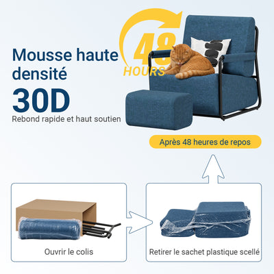 SoBuy FST99-B Fauteuil de Salon en Velours avec Repose-Pieds – Design Industriel Confortable – 59,5×67×78 cm, Bleu Nuit