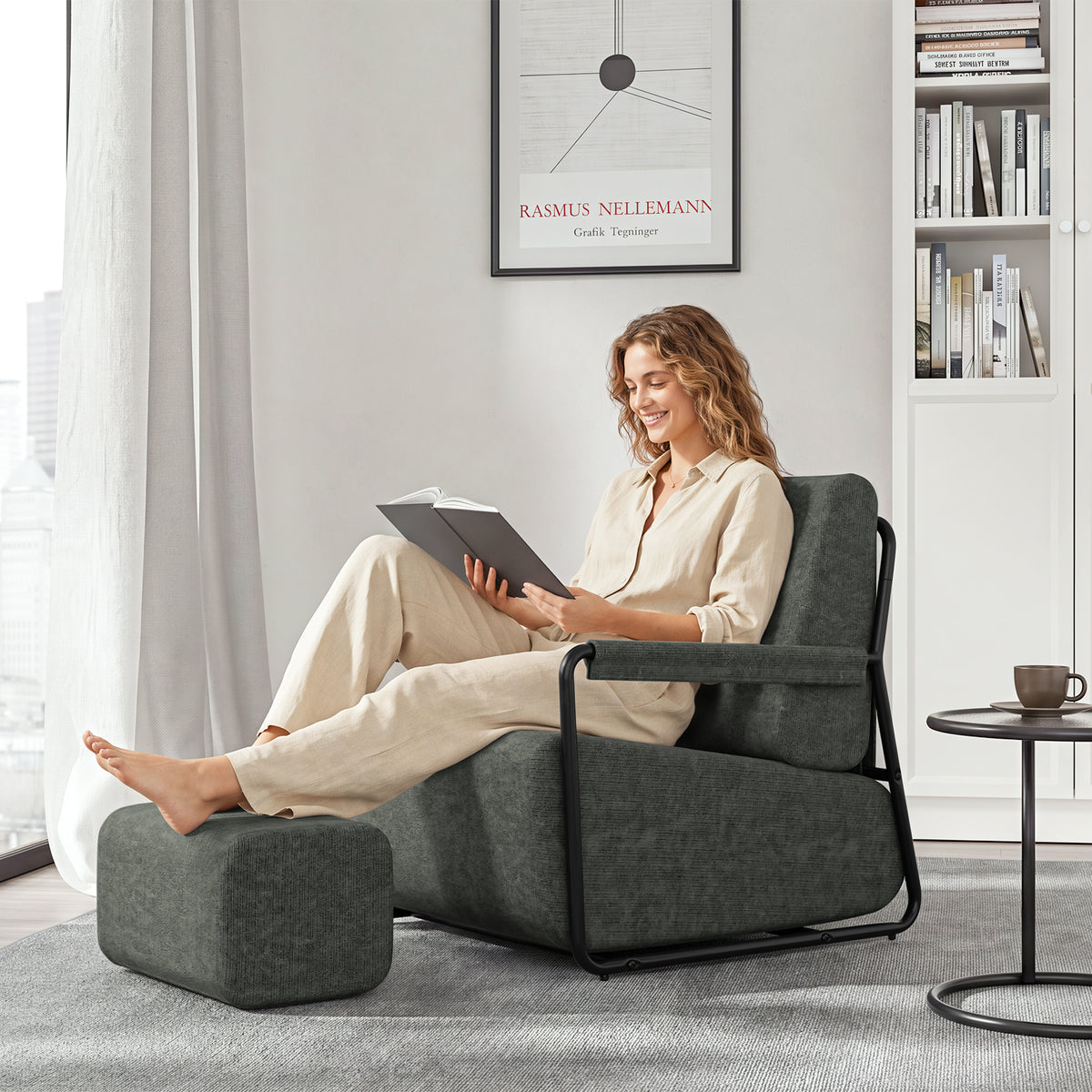 SoBuy FST99-DG Fauteuil Relax en Velours Gris avec Repose-Pieds Indépendant – Salon, Chambre, Bureau – 74×67×78 cm, Gris Foncé