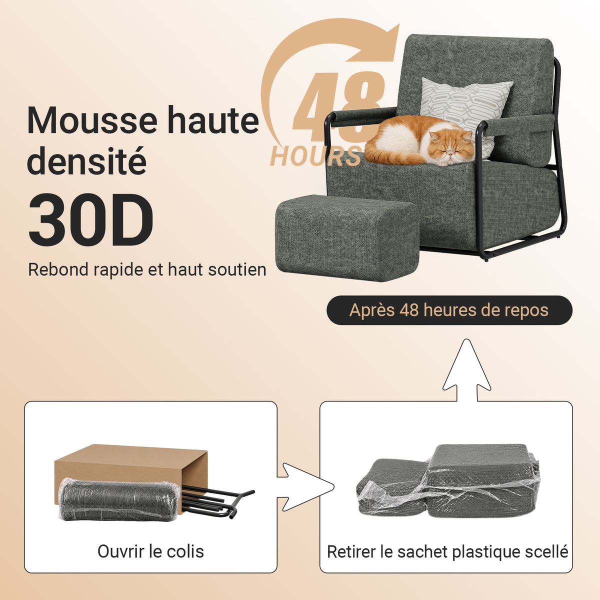 SoBuy FST99-DG Fauteuil Relax en Velours Gris avec Repose-Pieds Indépendant – Salon, Chambre, Bureau – 74×67×78 cm, Gris Foncé