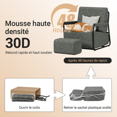 SoBuy FST99-DG Fauteuil Relax en Velours Gris avec Repose-Pieds Indépendant – Salon, Chambre, Bureau – 74×67×78 cm, Gris Foncé