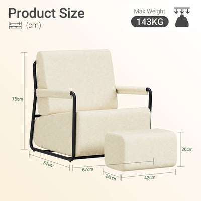 SoBuy FST99-MI Fauteuil Velours Confortable Design Industriel – Structure Métallique – 59×74×78 cm, Blanc Crème