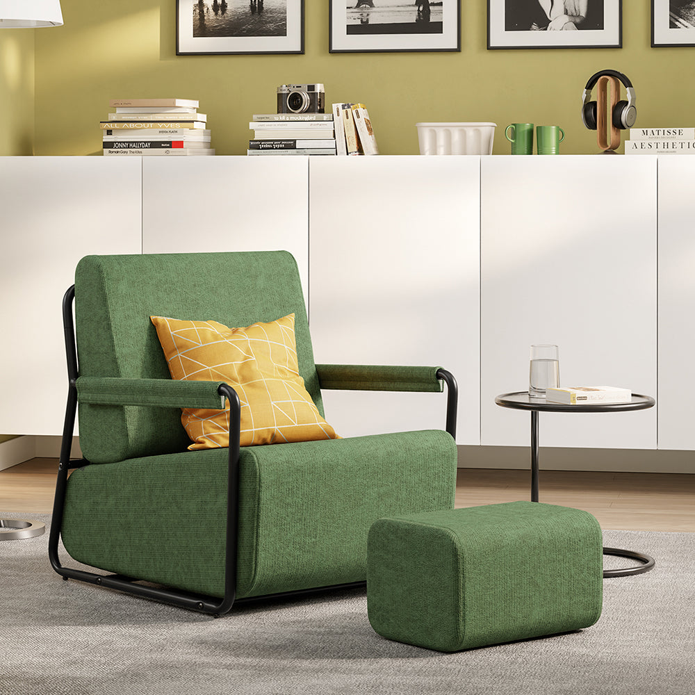 SoBuy FST99-SY Fauteuil Relax en Velours Côtelé avec Repose-Pieds – Design Pliable – 59×74×78 cm, Vert Foncé