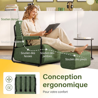 SoBuy FST99-SY Fauteuil Relax en Velours Côtelé avec Repose-Pieds – Design Pliable – 59×74×78 cm, Vert Foncé