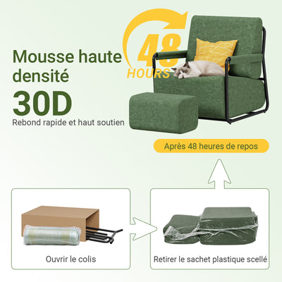 SoBuy FST99-SY Fauteuil Relax en Velours Côtelé avec Repose-Pieds – Design Pliable – 59×74×78 cm, Vert Foncé