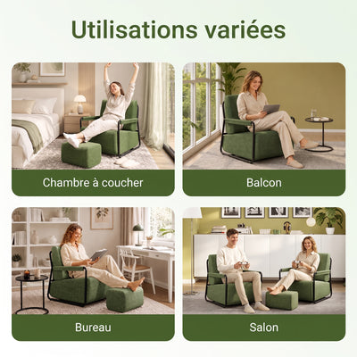 SoBuy FST99-SY Fauteuil Relax en Velours Côtelé avec Repose-Pieds – Design Pliable – 59×74×78 cm, Vert Foncé
