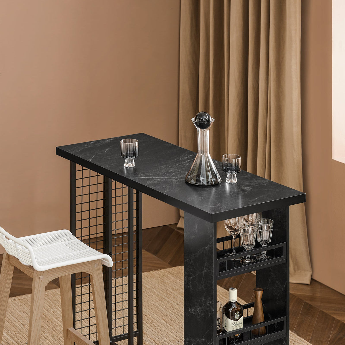 SoBuy FWT100-SCH Table de Bar Design Table Bistrot avec 3 Étagères Table Haute de Cuisine Effet Marbre