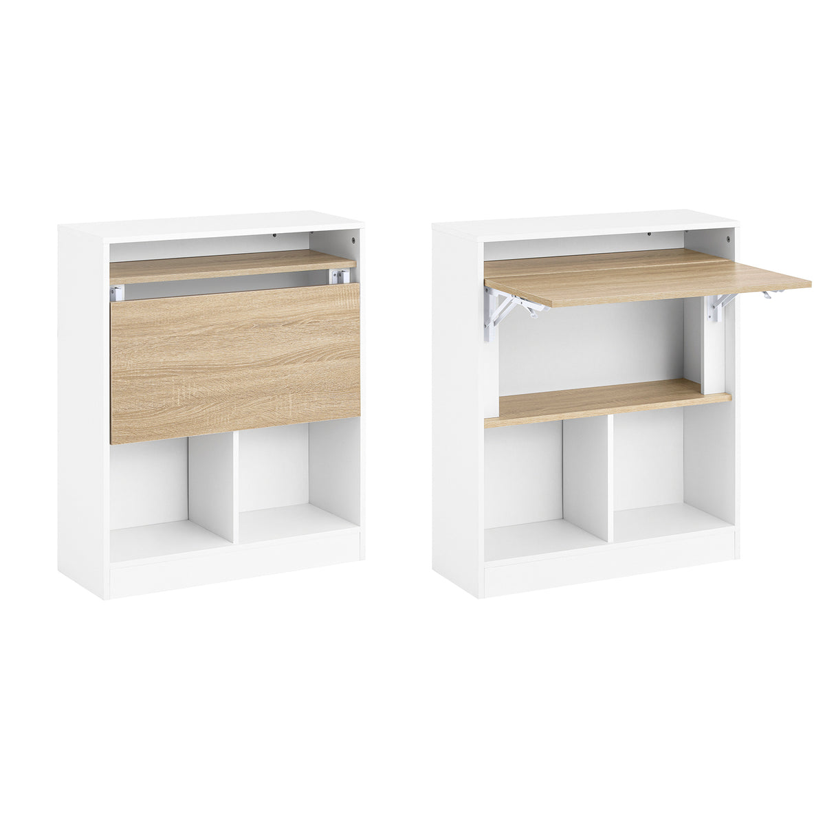 SoBuy FWT104-WN Bureau Rabattable Compact avec Rangement Intégré et Gestion des Câbles – L70×P57×H85 cm, Charge max. 81 kg, MDF, Blanc et Naturel